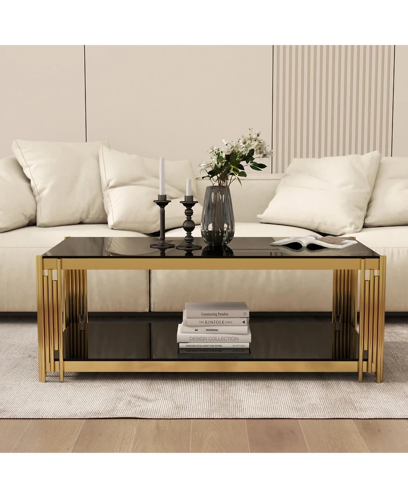 Streamdale Furniture 47" Gold Glass Double-Layer Coffee Table
