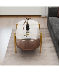 Streamdale Furniture Oval Glass Coffee Table - Modern Design, Storage, 41x21x17