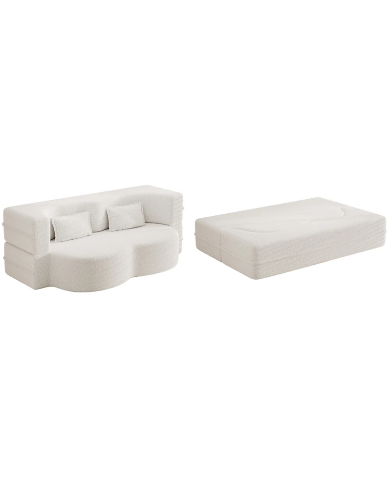 Streamdale Furniture Convertible Teddy Fabric Foam Sleeper Sofa Bed with 2 Pillows