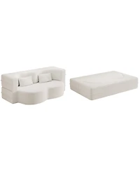 Streamdale Furniture Convertible Teddy Fabric Foam Sleeper Sofa Bed with 2 Pillows