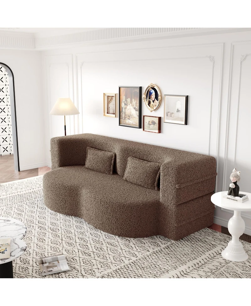 Streamdale Furniture Teddy Fabric Foam Sleeper Sofa Bed with 2 Pillows - Brown