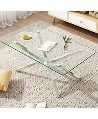 Streamdale 39" Clear Glass Coffee Table, Silver Metal Legs