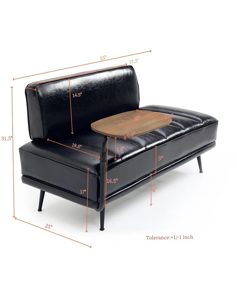 Streamdale Furniture + 55" + Black Faux Leather + Swivel Tray & Metal Legs + Bed Bench