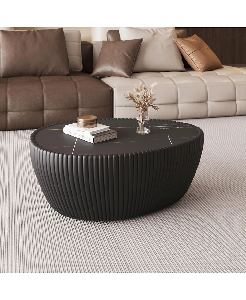 Streamdale Furniture Black Marble Top Leather Coffee Table