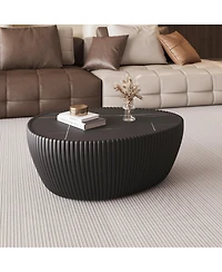 Streamdale Furniture Black Marble Top Leather Coffee Table