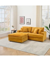 Streamdale Furniture Orange Corduroy Sofa w/ Storage Leg & Pillows