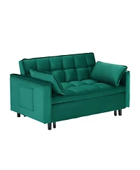 Streamdale Furniture 55" Green Velvet Sofa with Pockets & Convertible Design