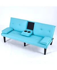 Streamdale Furniture 67" Blue Pvc Sofa Bed - Foldable with Cup Holder