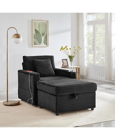Streamdale Furniture Fluffy Corduroy Lazy Sofa w/ Ottoman