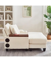 Streamdale Furniture Corduroy Sofa Bed with Ottoman, Bluetooth, Usb, Rotating Table