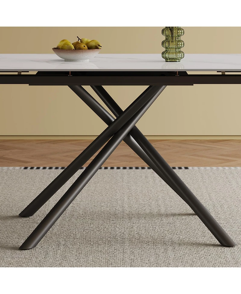 Streamdale Furniture Retractable Sintered Stone Dining Table, Black Legs, 83", 6-8 Seats.