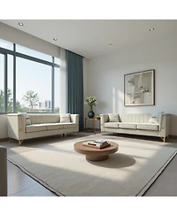 Streamdale Furniture Cream Velvet Tufted Sofa Set