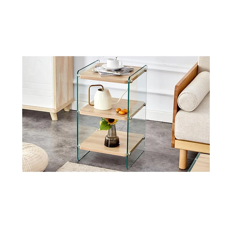 Streamdale Furniture 3-Layer Bedside Cabinet with Glass Panels