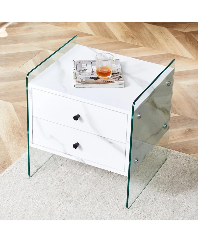 Streamdale Furniture + 1 Pc. + Glass + Storage + Bedside Table