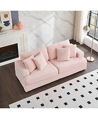 Streamdale Furniture 79" Pink Corduroy Sofa with Toss Pillows