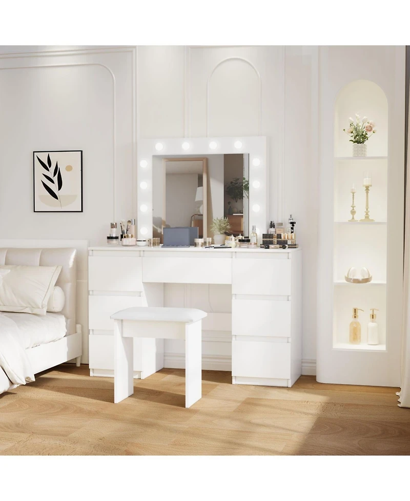 Streamdale Furniture Streamdale Large White Vanity Tables with Mirror and Light