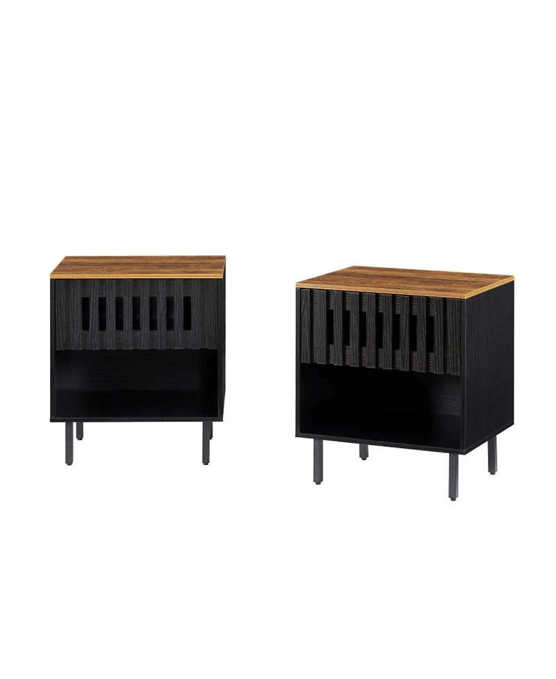 Streamdale Furniture 2 Set Nightstands with Grille Striped Doors