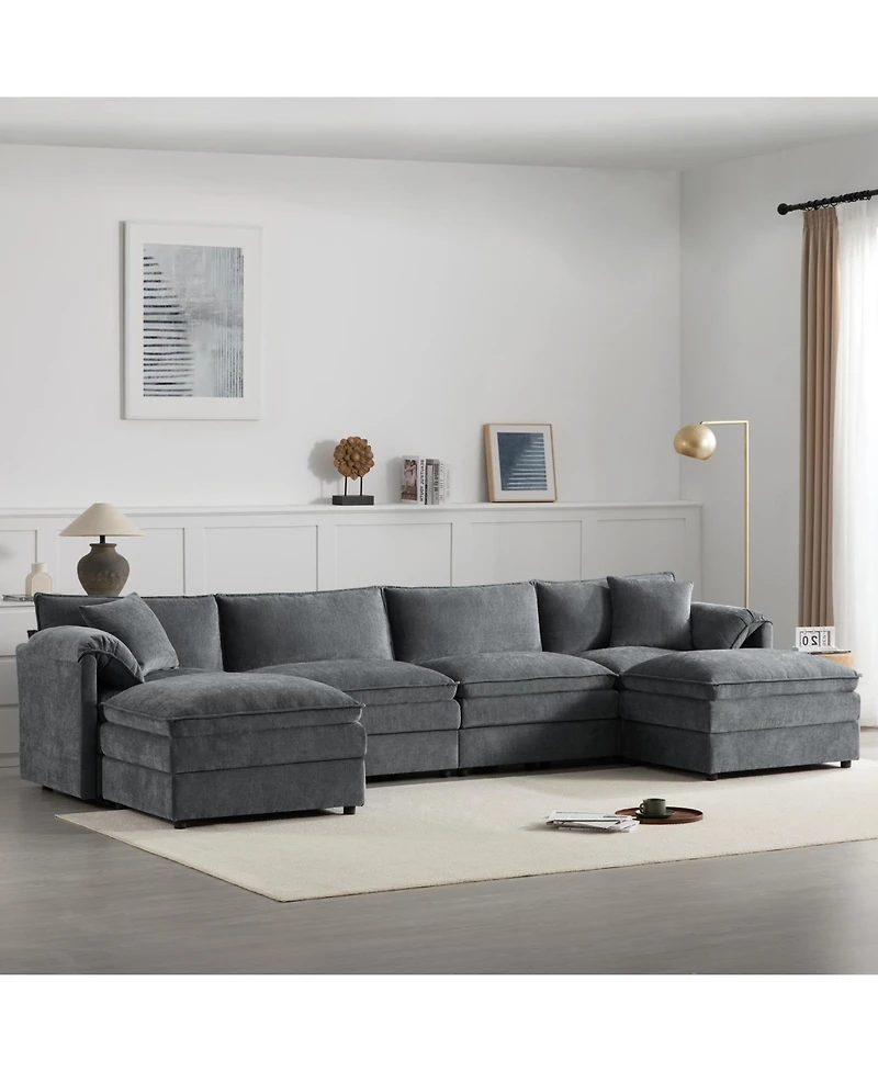 Streamdale 136" Chenille U-Shaped Sectional Sofa with Ottomans