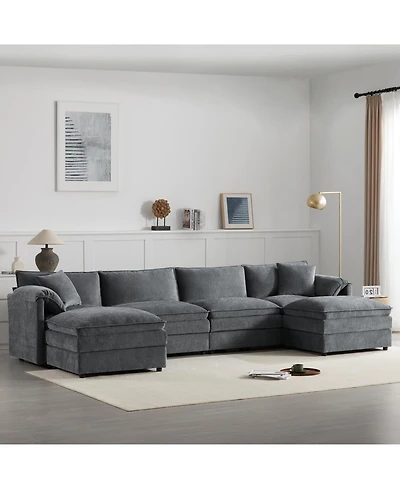 Streamdale 136" Chenille U-Shaped Sectional Sofa with Ottomans