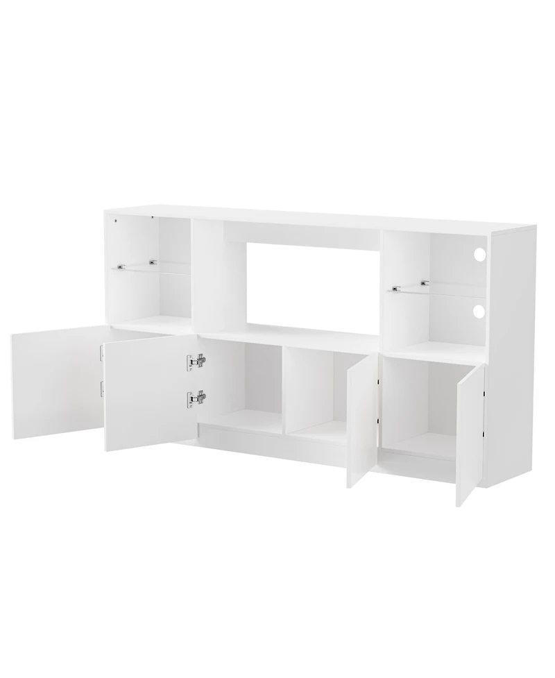 Streamdale Furniture High Gloss Tv Stand with Led Lights, Large Storage & Tempered Glass Shelves (Black, 67"Wx13.7"D)
