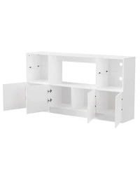 Streamdale Furniture High Gloss Tv Stand with Led Lights, Large Storage & Tempered Glass Shelves (Black, 67"Wx13.7"D)