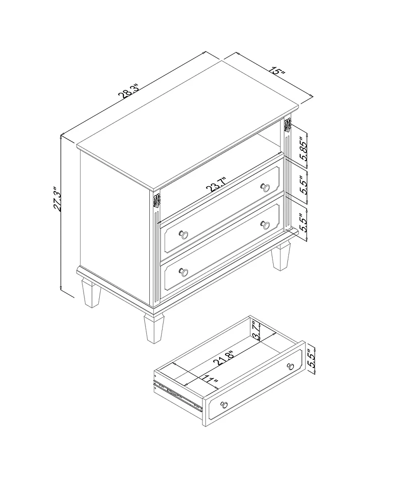 Streamdale Furniture Farmhouse Nightstand with Charging Station and Side Table