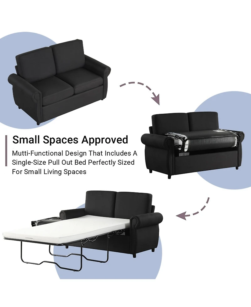 Streamdale 57.9" Pull Out Sofa Bed Loveseat Sleeper with Twin Memory Mattress Two Usb Ports for Living Room Spaces