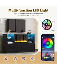 Streamdale Furniture Modern Tv Stand with Non-Heating Electric Fireplace, Led Lights, and Tempered Glass Shelves for up to 75" TVs