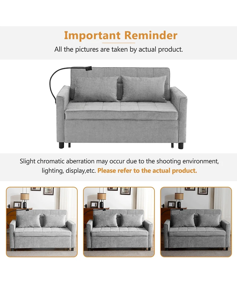 Streamdale Furniture Loveseat Sofa Bed with Reversible Backrest, Side Pockets, Usb Ports and Phone Holder