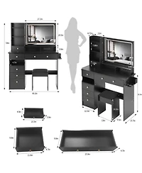 Streamdale Furniture Streamdale Vanity Table with Stool and Power Station, Extra Large Led Mirror, Hair Dryer Stand