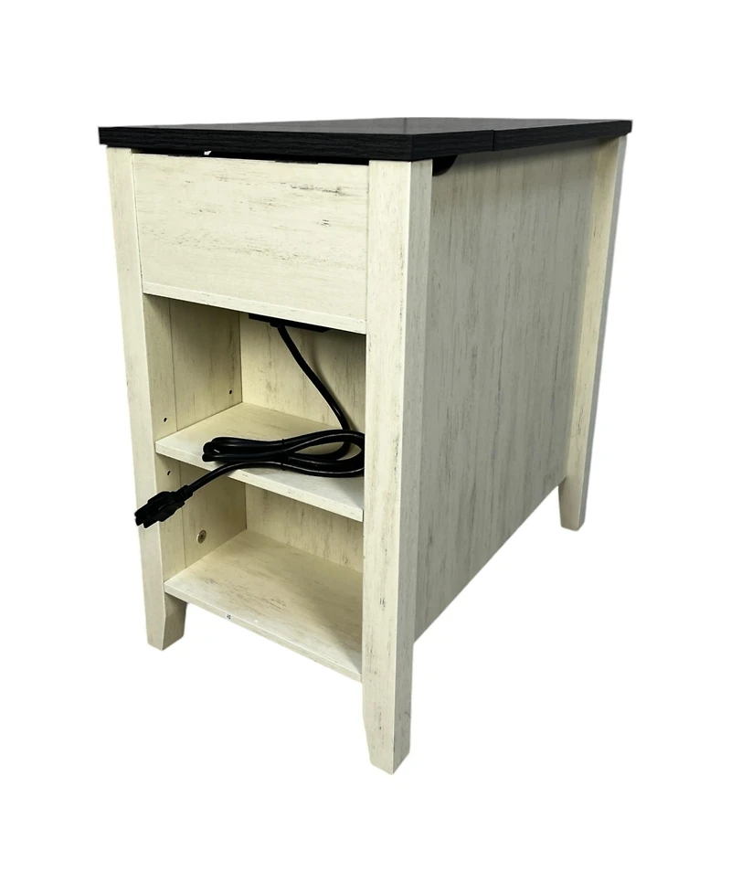 Streamdale Furniture Farmhouse Bedside Table with Charging Station, Barn Door Nightstand with Drawer