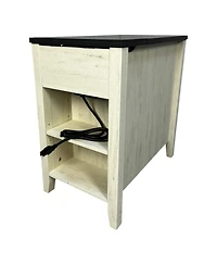 Streamdale Furniture Farmhouse Bedside Table with Charging Station, Barn Door Nightstand with Drawer