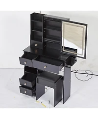 Streamdale Furniture Vanity Table with Power Station, Led Mirror, & Cushioned Stool