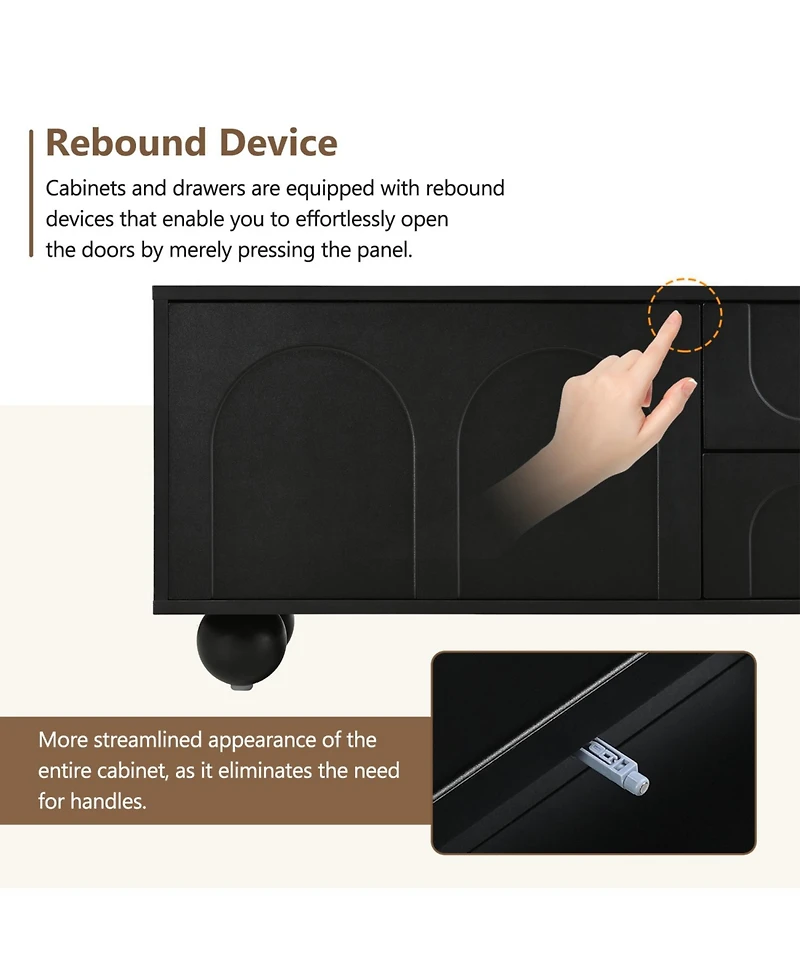 Streamdale Furniture Arched Door Tv Stand with Drawers for TVs up to 75", 5 Iron Legs