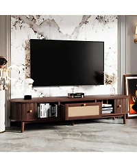 Streamdale Furniture Modern Tv Stand for 75" TVs with Rattan Drawer & Cabinets