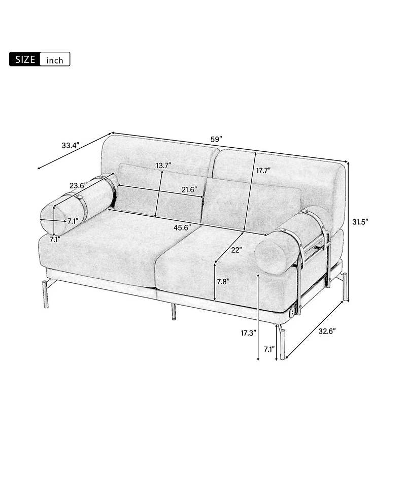 Streamdale Furniture Modern Loveseat Sofa with Usb Ports