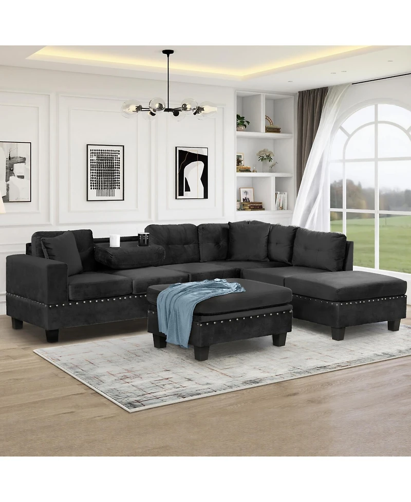 Streamdale Furniture + Sectional Sofa with Storage Ottoman + Fabric (or Leather, if specified) + Storage Feature + Sofa Set