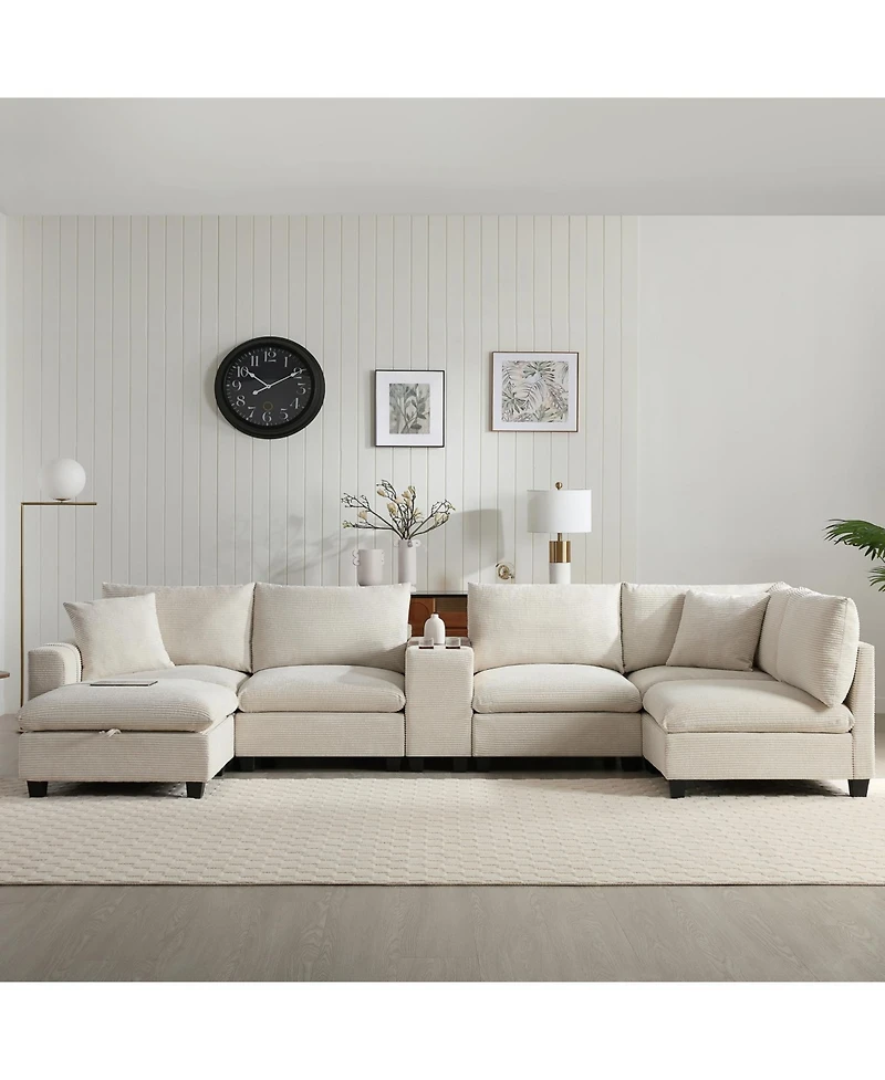 Streamdale Furniture 140" Modular Sectional Sofa w/ Ottoman Storage & Usb