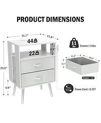 Streamdale Furniture Charging Nightstand with Led & Fabric Drawers