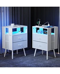 Streamdale Furniture Charging Nightstand with Led & Fabric Drawers