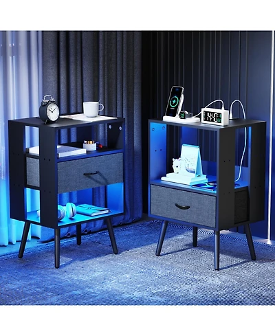 Streamdale Furniture Nightstand with Charging Led & Fabric Drawers