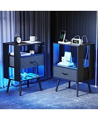 Streamdale Furniture Nightstand with Charging Led & Fabric Drawers