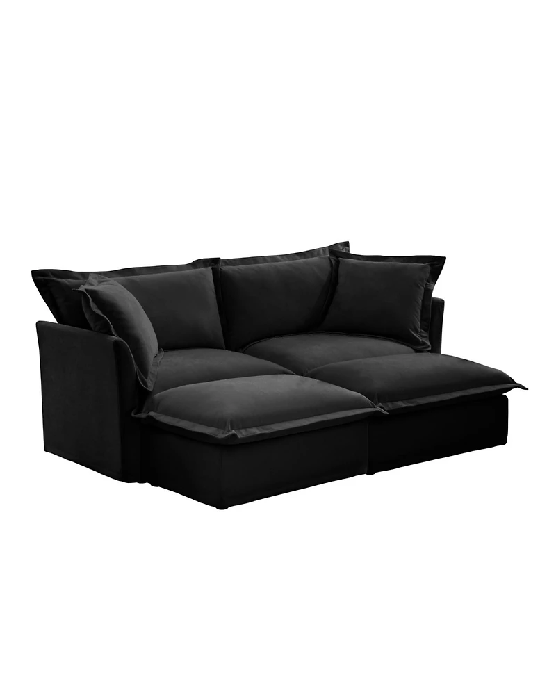Streamdale Furniture Black Chenille 2-Seater Sofa with Ottomans