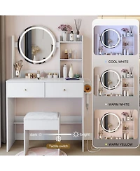 Streamdale Furniture 17" Led Vanity Table Set Touch 3 Colors Storage & Power