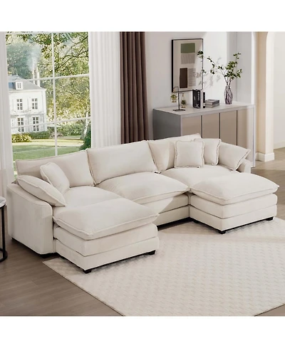 Streamdale Furniture Corduroy Modular Sectional Sofa with Ottomans