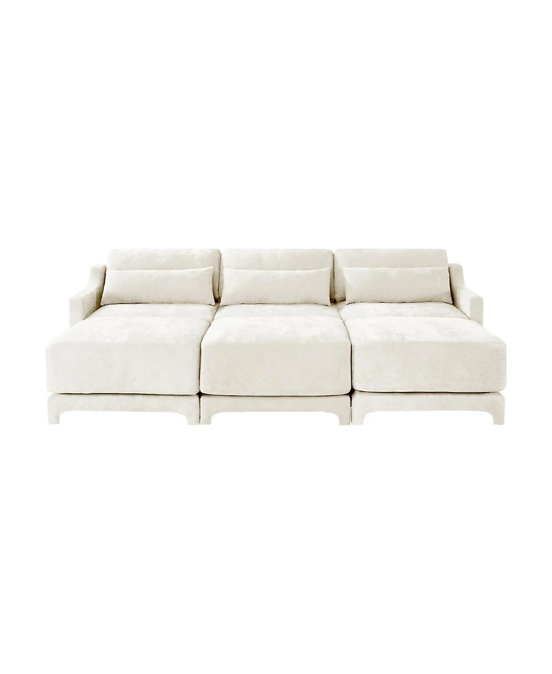 Streamdale Furniture Beige Chenille 3-Seater Sofa with Ottomans
