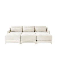 Streamdale Furniture Beige Chenille 3-Seater Sofa with Ottomans