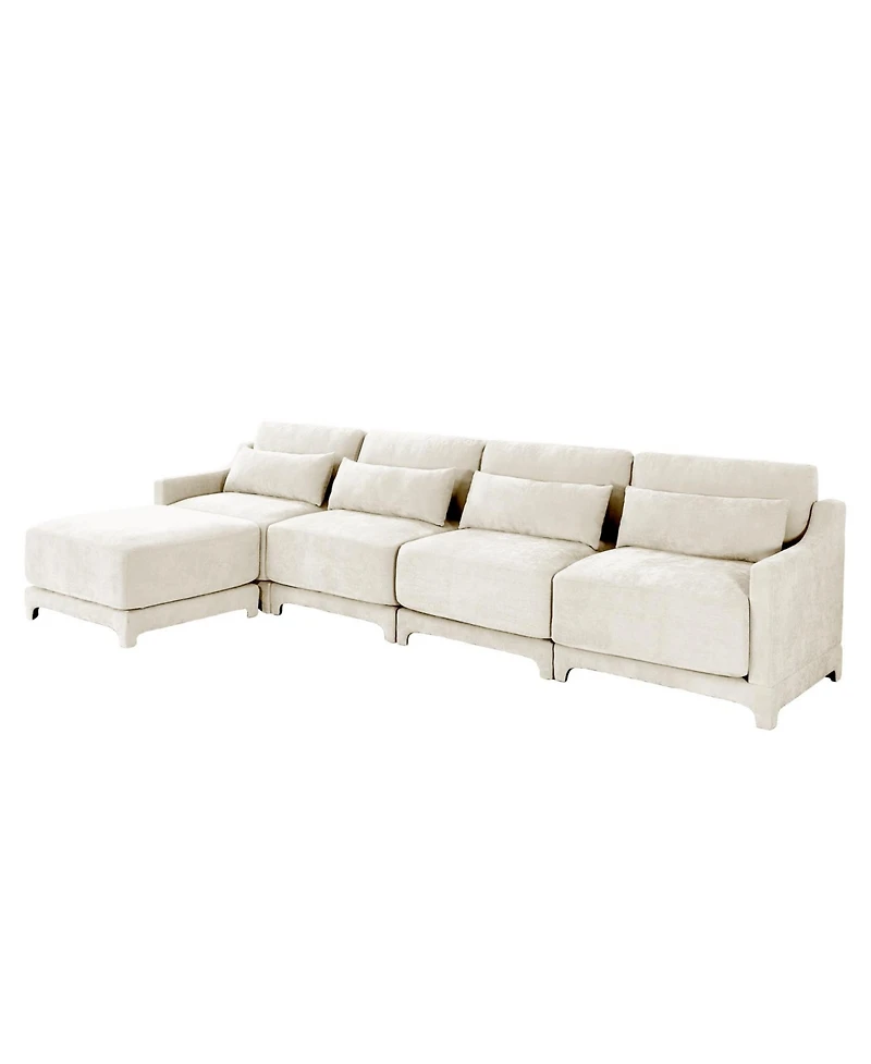 Streamdale Furniture White Chenille 4-Seater Sofa with Ottoman