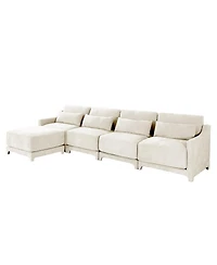 Streamdale Furniture White Chenille 4-Seater Sofa with Ottoman