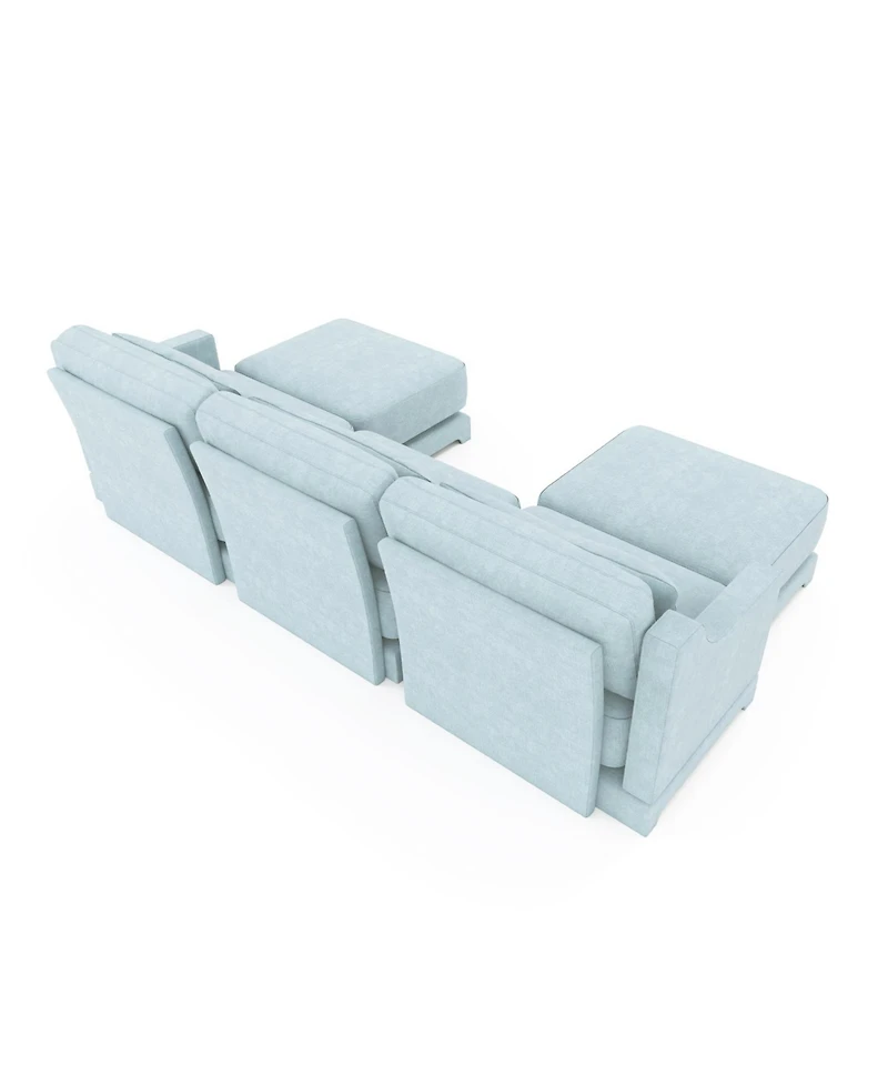 Streamdale Furniture Chenille 3-Seater Sofa with Ottomans & Pillow - Sky Blue